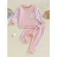 thumbnail image 2 of Bagilaanoe 2PCS Toddler Baby Girl Boy Long Pants Set Checkerboard Print Long Sleeve Sweatshirt Tops + Sweatpants 6M 12M 18M 24M 3T Kids Casual Sweatsuits, 2 of 8