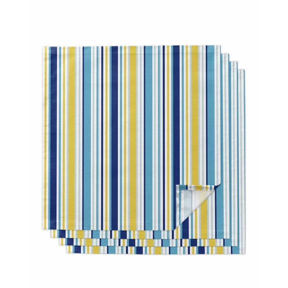 Blue Yellow Striped Cloth Napkins Washable Set of 4, Farmhouse Navy Blue Ombre Stripes Reusable Dinner Table Napkins Cloth Bulk for Weddings Kitchen Restaurants Hotel Events Parties 20 x 20 Inch