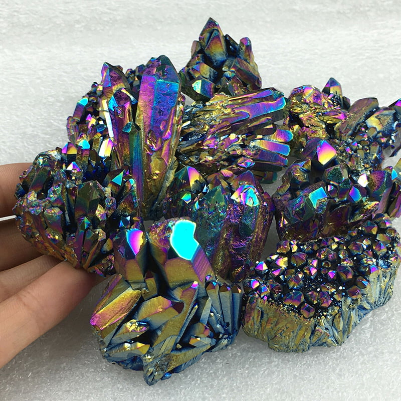 1x Natural Quartz Crystal Rainbow Titanium Cluster VUG Mineral Specimen Healing 