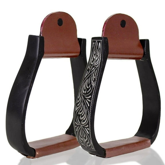 Tahoe Tack Black Engraved Adult Western Show Stirrups