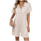 thumbnail image 1 of Sudaderas para Mujeres con Mangas Cuello Girado Abajo Manga Corta Botón Delantero, Bolsillos Sólidos Romper Corto, 1 of 1