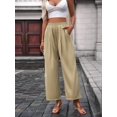thumbnail image 6 of Women'S Casual Pants Loose Drawstring High Waist Wide Leg Beach Pants with Pockets Apricot S, 6 of 9