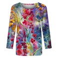 thumbnail image 4 of Moda mujer cuello redondo tres cuartos 3/4 manga camiseta otoño estampado blusa Tops sudadera Fridja FKASFK3009, 4 of 5