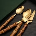 thumbnail image 6 of Bamboo Handle Stainless Steel Cutlery Set Wooden Spoon and Fork Set Knife Minimalist Gold Dinnereware Tableware set Gift, 6 of 9