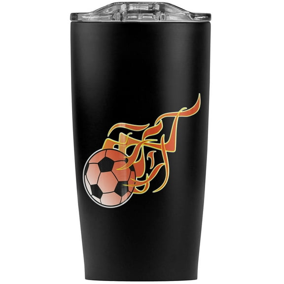Soccer Ball Football Cartoon Flames Stainless Steel 20 oz Travel Tumbler, Vacuum Insulated & Double Wall with Leakproof Sliding Lid | Great for Coffee/Hot Drinks and Cold Beverages