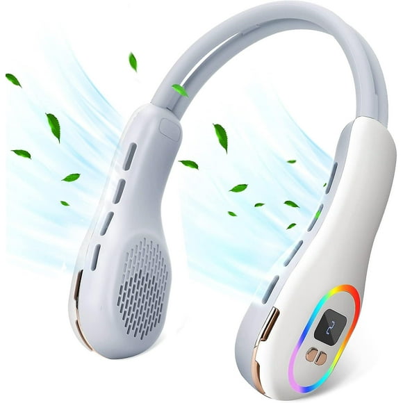 Neck Fan with RGB Ambient Light, 4000mAh Portable Leafless Neck Fan USB Quiet Fan Portable Neck Fan for Travel Camping Jogging Fitness