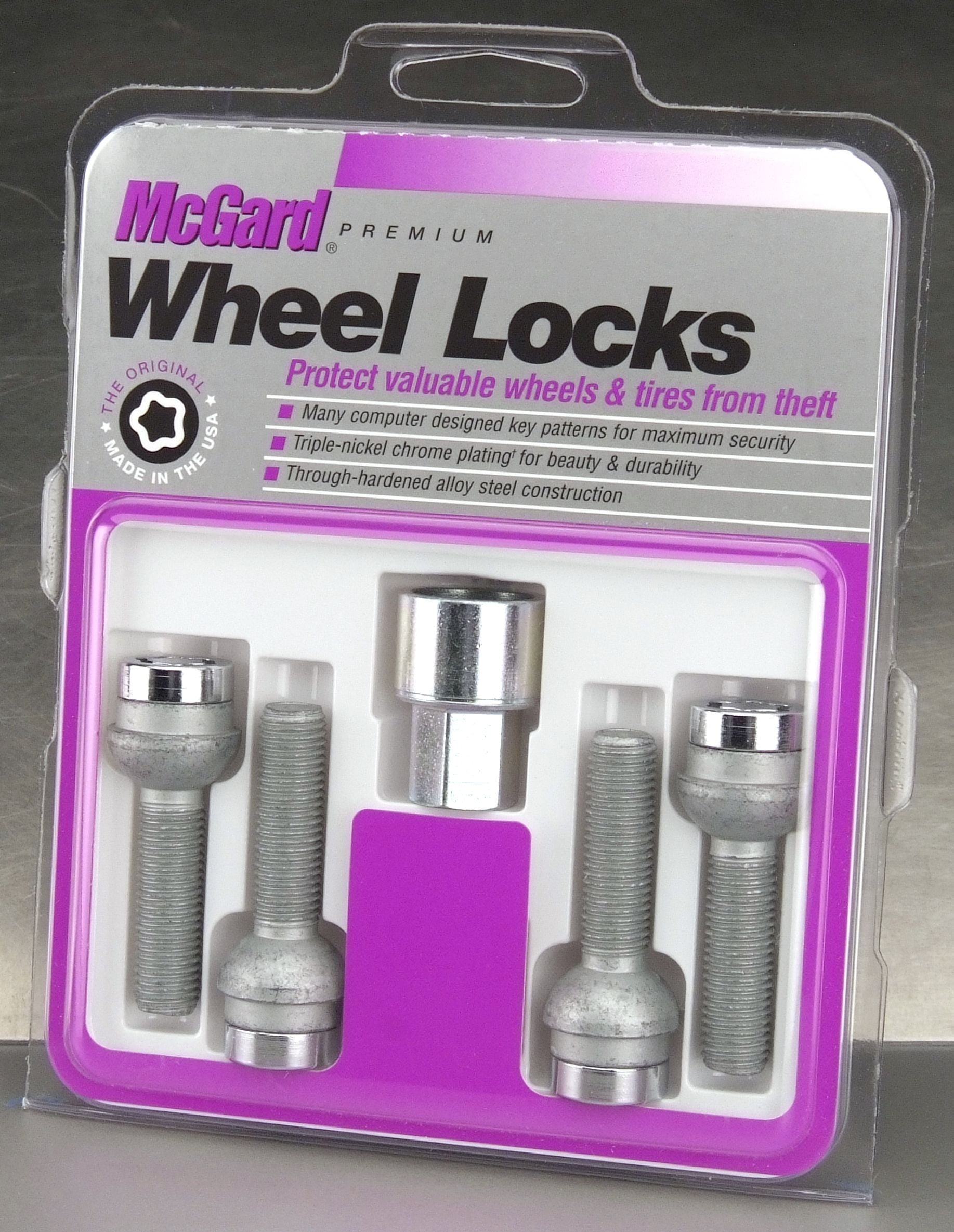 Set of 4 M14 x 1.5 Thread Size McGard 28018 Chrome Bolt Style Radius Seat Bolt Locks