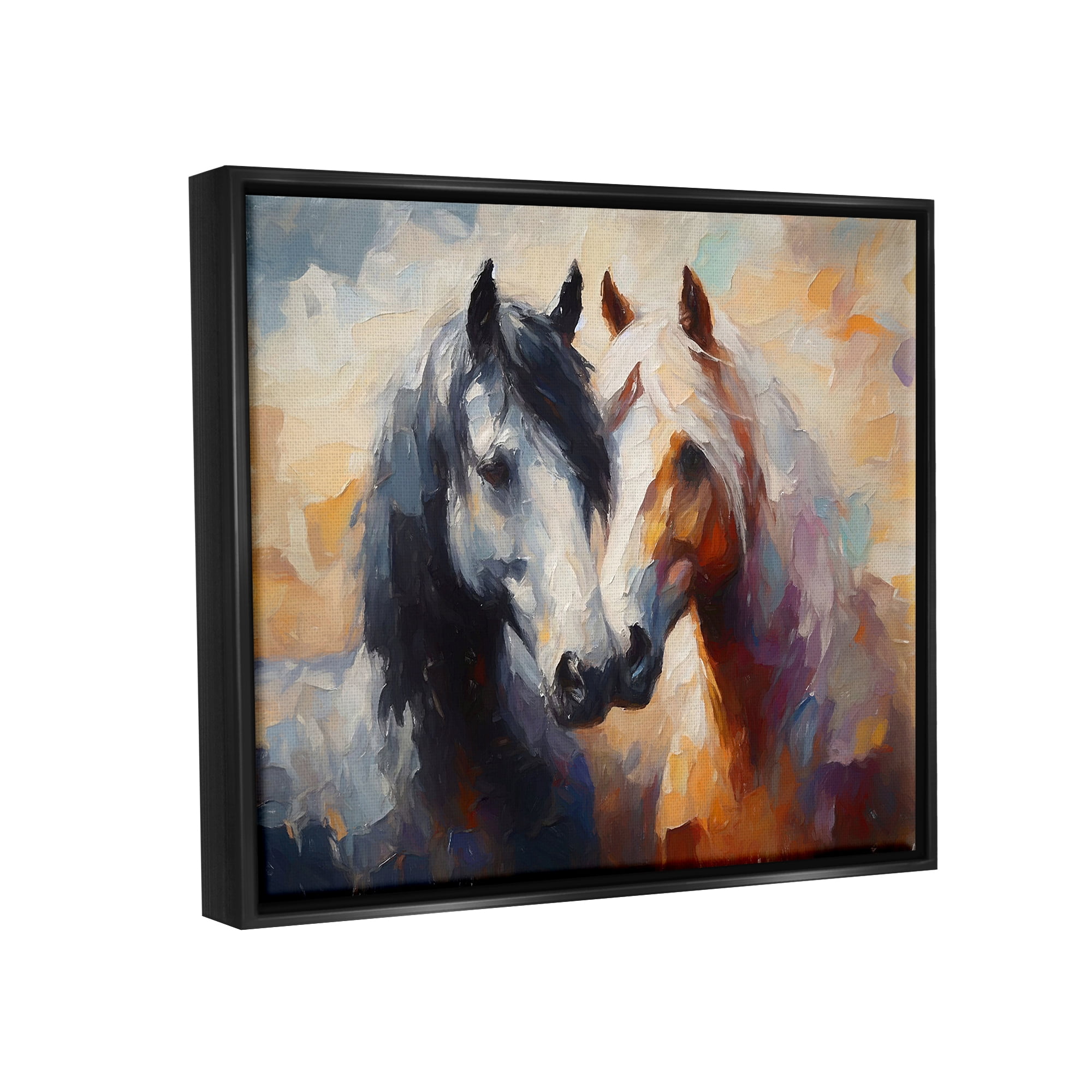 Stupell Industries Hugging Horses Painting Animals & Insects Painting Black Floater Framed Canvas Art Print Wall Art, 31 x 25