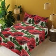 thumbnail image 2 of Ambesonne Rose Fitted & Flat Sheet with Shams 4 Pcs Set, Romantic Art of English Garden, King, Dark Pink Emerald Dust, 2 of 5