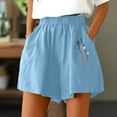 thumbnail image 4 of IROINNID Savings Plus Size Cotton Shorts for Women Summer High Waist Linen Embroidery Short Wide Leg Shorts With Pockets,Blue, 4 of 9