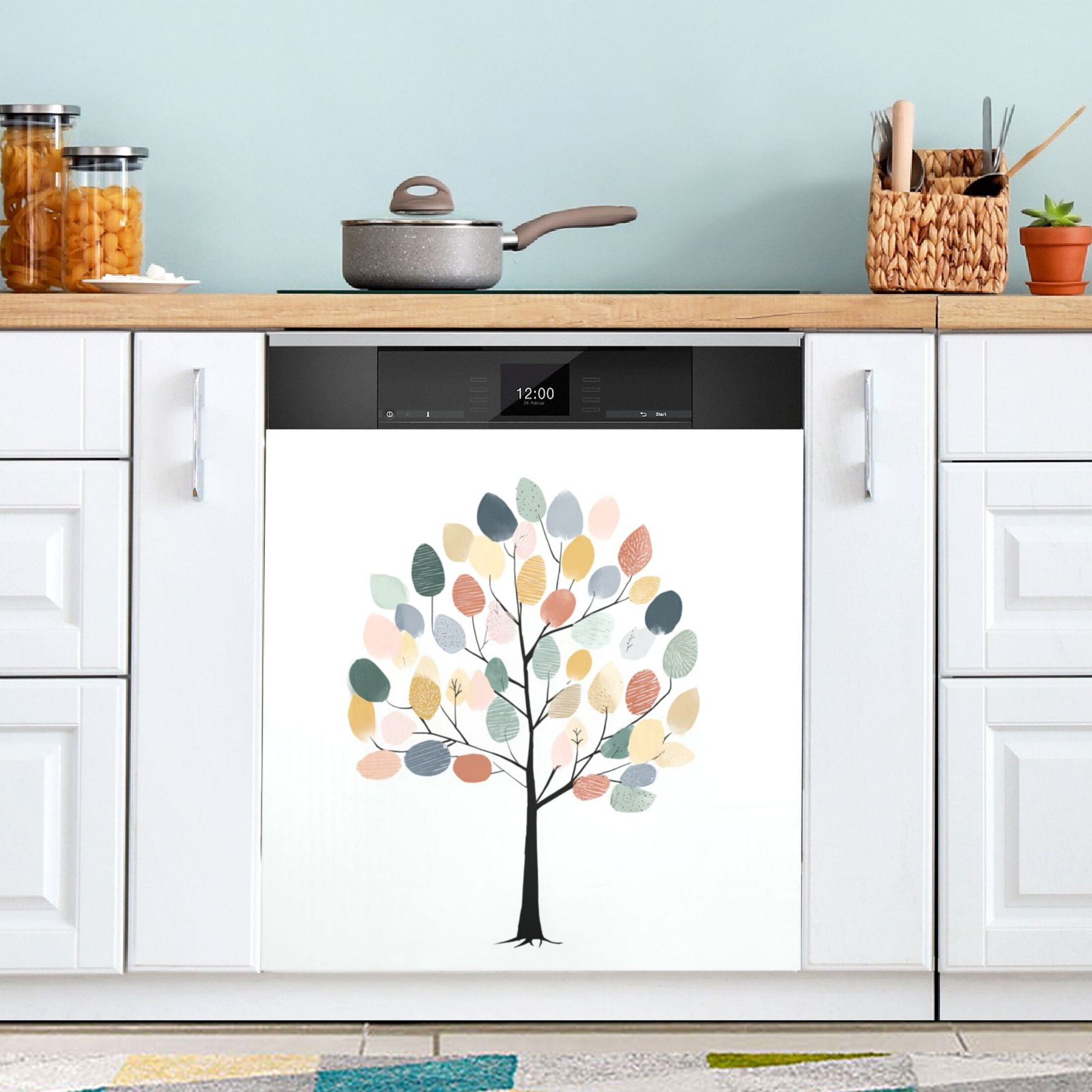 IAUYY Magnetic decorative sticker - 23x26 Inch PVC Refrigerator Decorative Cover, Removable DIY Art for Kitchen Appliances Featuring Pastel-colored Leaves