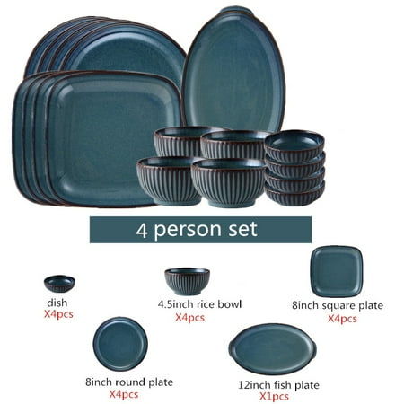 

Blue Tableware Set Kiln Glazed Ceramic Rice Salad Round Dish Dinner Plate Fish Plate Dinnerware
