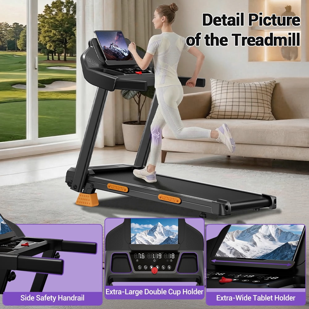 SONITU 16% Incline Folding Treadmill for Home, 3.0HP Quiet Motor, 300 lbs Capacity, 7-Layer Cushioning, 3 LED Displays with Handrails