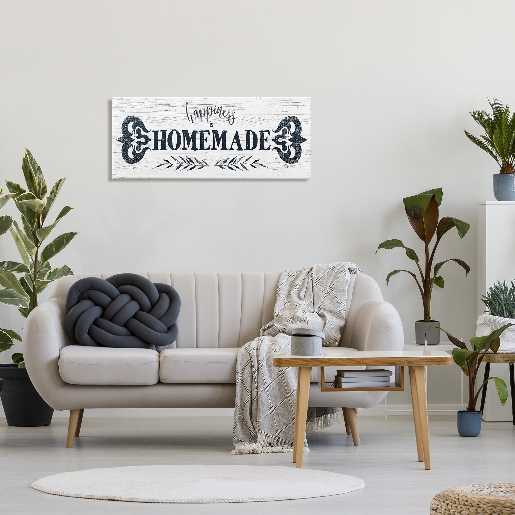 Stupell Industries Happiness is Homemade Sentiment Country Grain Pattern Graphic Art Gallery-Wrapped Canvas Print Wall Art, 17x40, by Ziwei Li