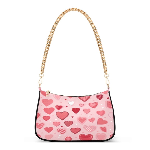 Ryvnso Loving Heart Womens Chain Shoulder Bag Tote Handbags Clutch Hobo Purse with Zipper for Travel