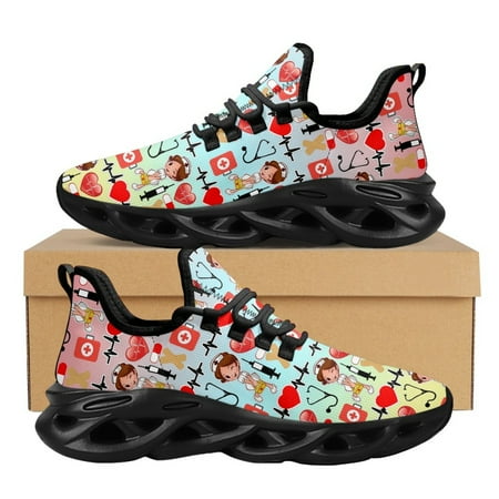 

Fashion Women s Nurse Shoes Casual Flat Sneaker Gradient Color Nurse Print Ladies Lace Up Light Walking Shoe Breathable Footwear
