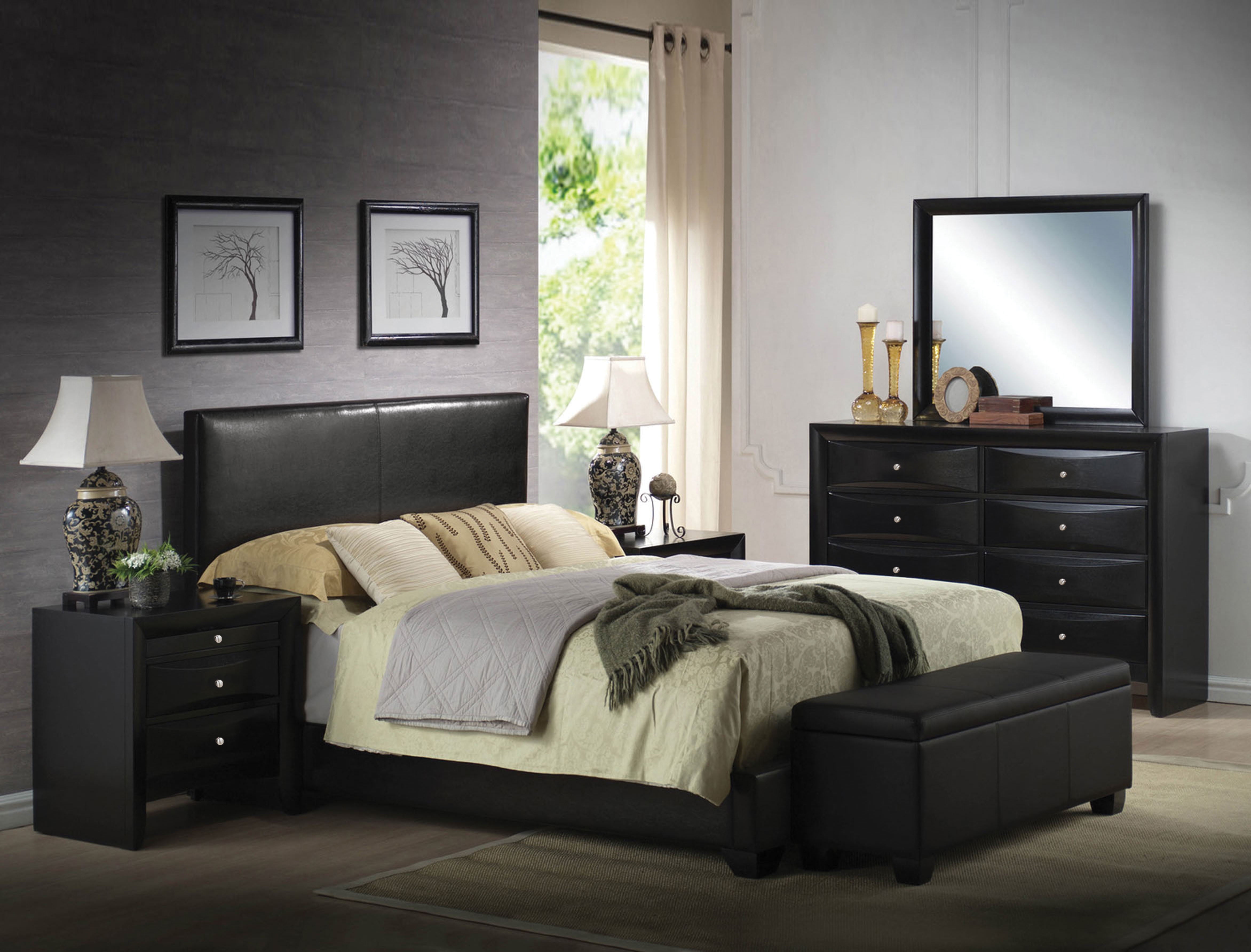 ACME Ireland Queen Panel Bed in Black Faux Leather, Multiple Sizes 