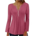 thumbnail image 1 of HKEJIAOI Polyester Long Sleeve Solid Top Women Button Down Round Neck Classic Fit, 1 of 4