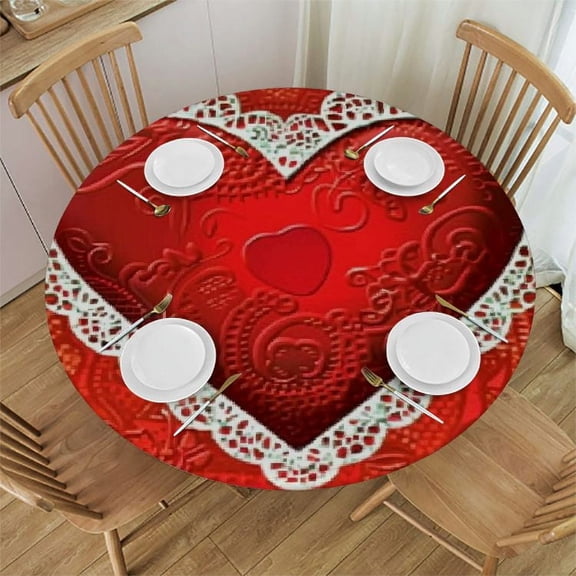 BANET Valentines Day Tablecloth Round Red Romantic Love Heart Tablecloth Suitable for Kitchen Decorantion/Indoor and Table/Party/Picnic 31"-35