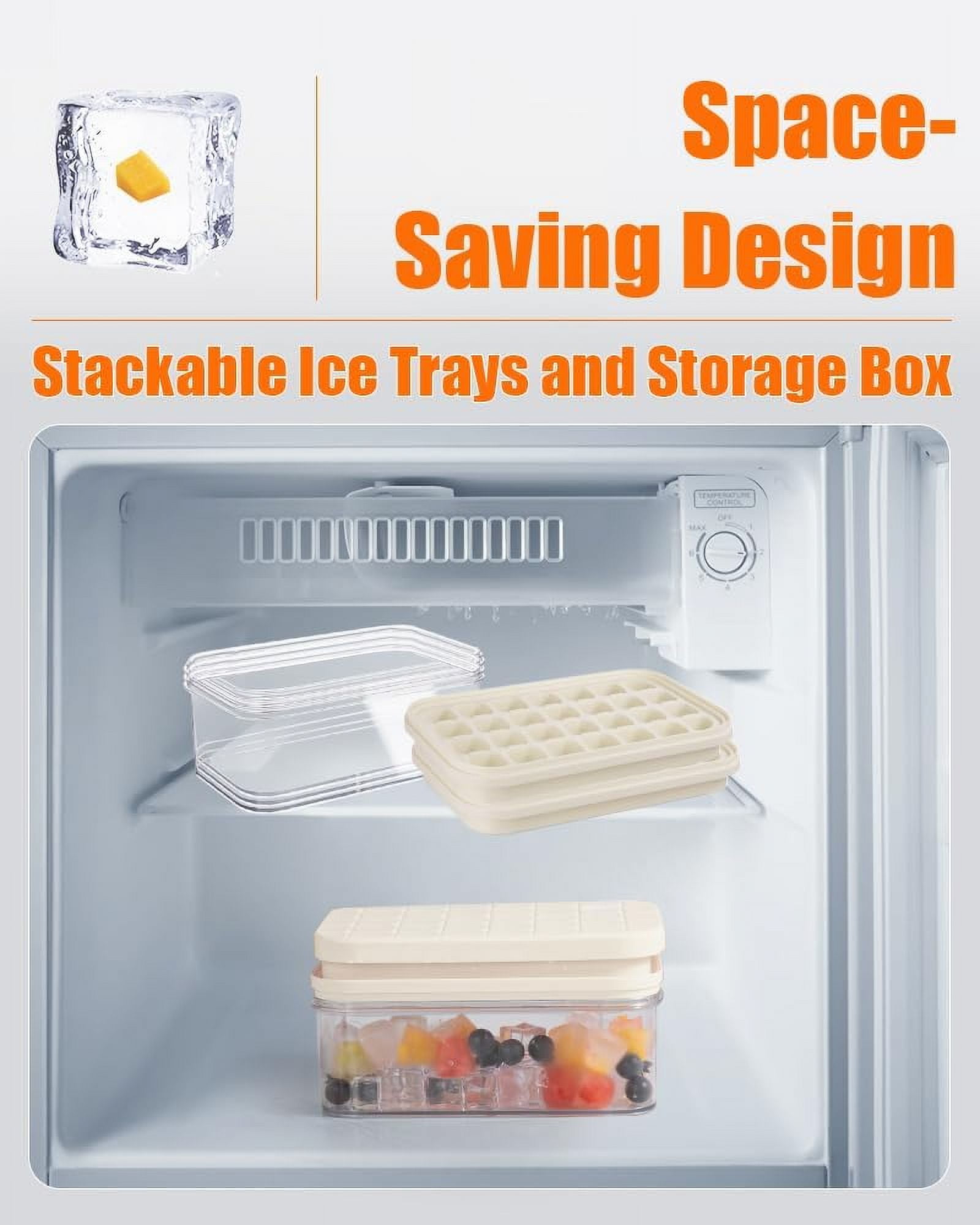 Brigii Ice Cube Tray with Lid&Bin, Ice Cube Mold with 56 Cubes, Stackable Ice Trays for Freezer with Easy-Release Silicone Bottom, for Drinks, Coffee, cocktail