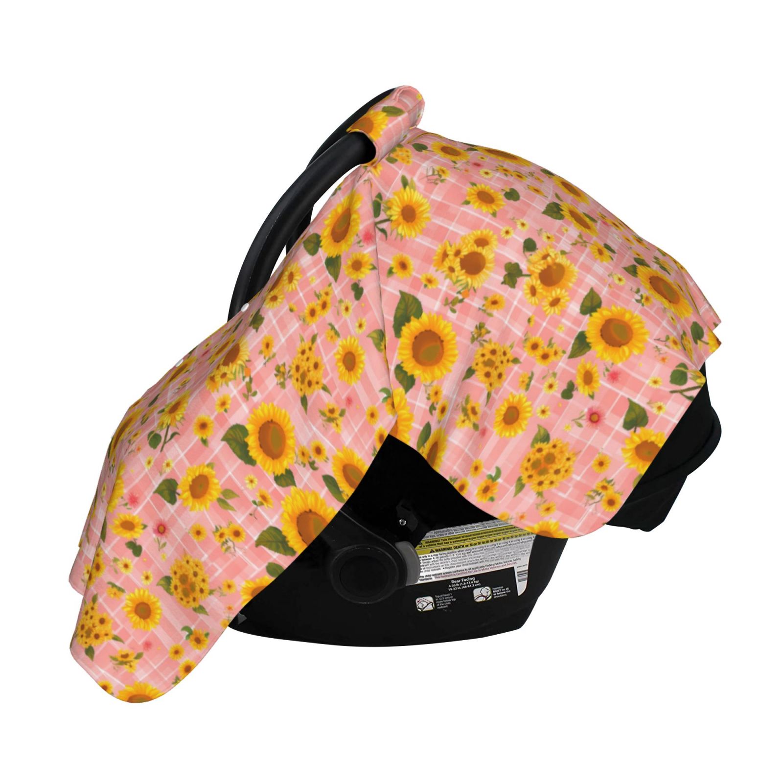 Naloa Plaid Sunflower Baby Car Seat Cover, Breathable Baby Carrier Cover, Multiuse Baby Carrier Cover & Nursing Breastfeeding Cover