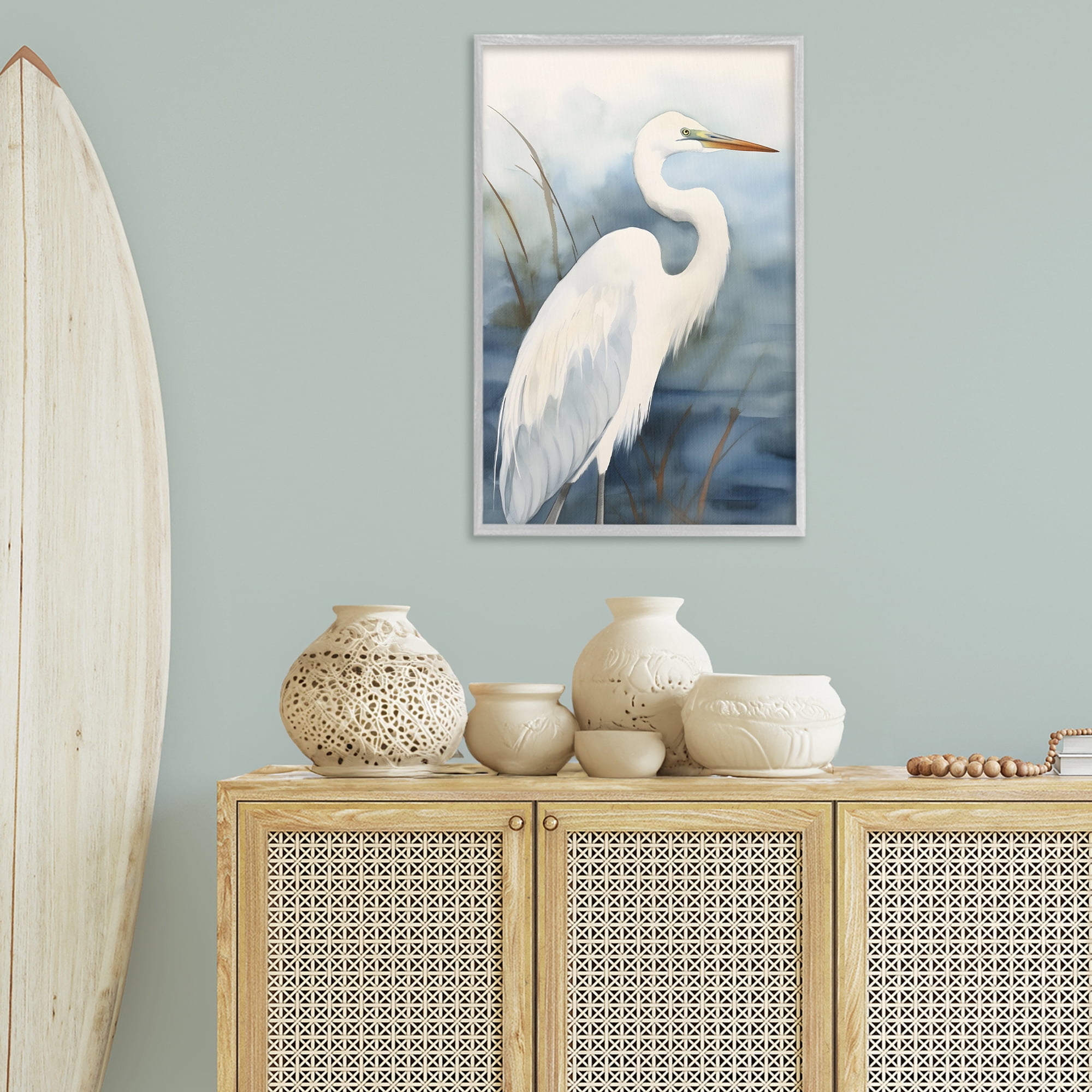 Stupell Industries Soft Egret Impression Animals & Insects Painting Gray Framed Art Print Wall Art, 20 x 30