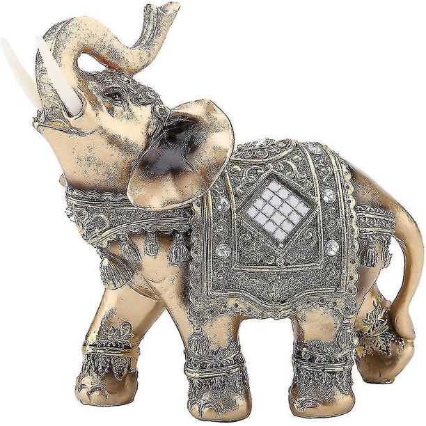 Statua di Elefante di Buona, Fortunato Verde Ricchezza Statua di Elefante, Resina Artistica Elefante Scultura, Feng Shui Elefante Collezionabile Scultura per la Decorazione Domestica 13.5×6×14cm