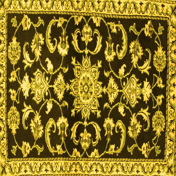 Ahgly Company Machine Washable Indoor Square Persian Yellow Traditional Area Rugs, 7' Square