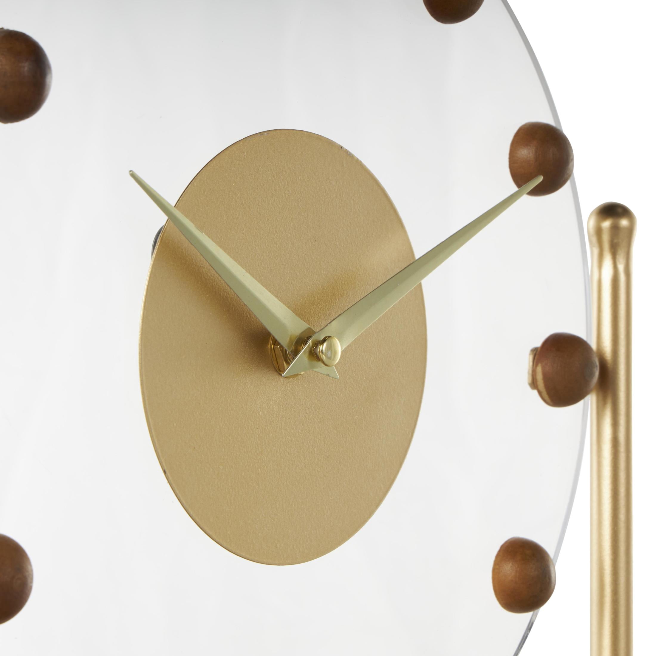 DecMode 12" Gold Metal Acrylic Face Clock with Wood Ball Accents