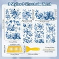 thumbnail image 2 of 3 Sheets Rub On Transfer Stickers, Blue Flowers Decals Waterproof Stickers Furniture Transfers Stickers for DIY Scrapbooking, 2 of 5