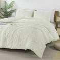 thumbnail image 2 of Ivory Comforter Set King Size, Boho Soft Warm Tufted Bedding Comforter Sets for King Size Bed, 3 Pieces Aesthetic Chevron Farmhouse Cute Bohemian Textured Bedding Set, 2 of 7