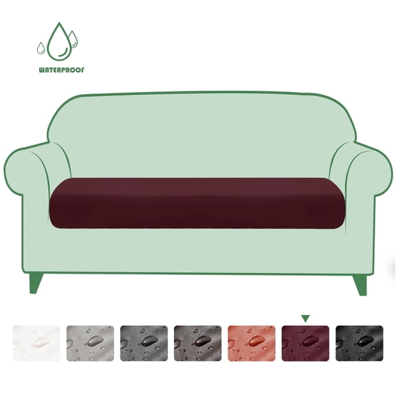 Subrtex Stretchy 1-Piece PU Leather Seat Cushion Covers, XL-Sofa, Wine