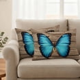 thumbnail image 2 of Blue Butterfly Pillow Covers 2 Pack Vintage Brown Wood Grain Retro Bug Pillowcase Waterproof Outdoor Throw Pillow Cover for Patio Balcony Rectangular Cushion 20”x12”, 2 of 9