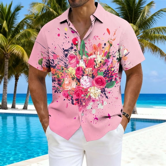 UVEASISHA Mens Hawaiian Shirt Summer Tropical Button Down Shirts Casual Floral Printed Beach Shirt Short Sleeve Big and Tall Bowling Shirts Dark Blue XXXXL