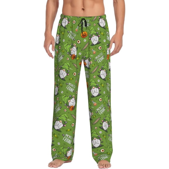Gukieu Halloween Monster Gnome Print Men's Home Trousers, Elastic Drawstring Home Pajamas Clothing Suitable for Adult Men-Small