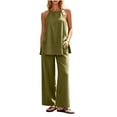 thumbnail image 2 of BADHUB Women 2 Piece Matching Lounge Sets Split Backless Tank Tops Wide Leg Pants Summer Outfits Tracksuit Army Green XL, 2 of 7