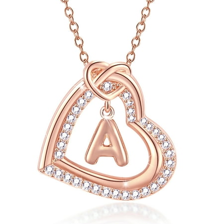 Apsvo 14K Rose Gold Plated Love Heart Initial Necklaces For Women Girlfriend Mom Wife Daughter Cz Hypoallergenic Bubble Letter A Necklace Pendant Birthday Mother'S Day Jewelry Gifts For Her