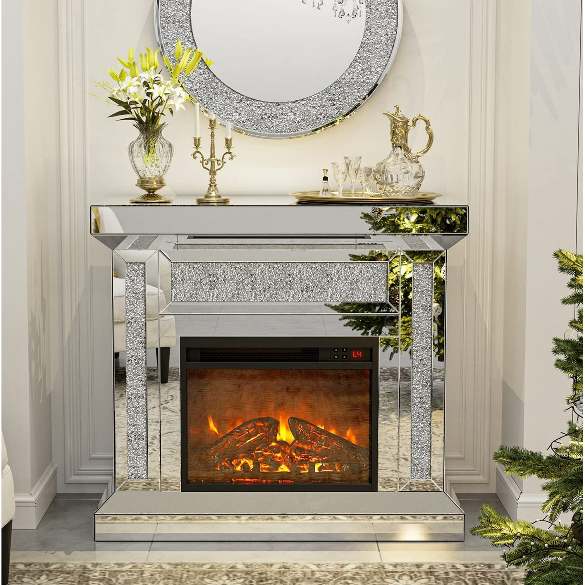 IKIFLY Mirrored Electric Fireplace TV Stand, 7 Colors Changing Fireplace  w/3D Realistic Flame Effect and Remote Control, Mantel Freestanding Heater  Corner Firebox - Walmart.com