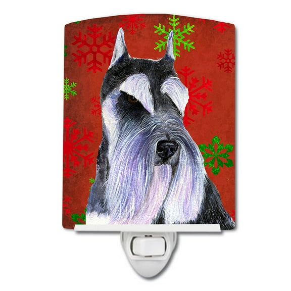 Caroline's Treasures SS4684CNL Schnauzer Red and Green Snowflakes Holiday Christmas Ceramic Night Light, 6x4x3",