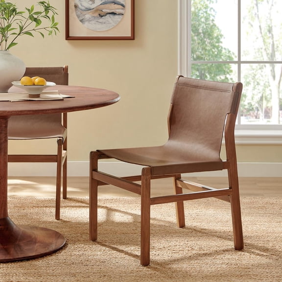 Sonora Leather Dining Side Chair in Nutmeg Brown