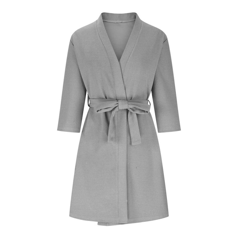 waffle dressing gown grey Gray Unisex Waffle Robe, Waffle Dressing Gown, Lightweight Bathrobe