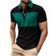 thumbnail image 1 of Camisas Elvqul Caballero Patchwork Manga Corta Casuales Negro Botones con Solapa Gym, 1 of 4