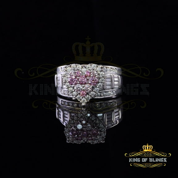 King of Bling's Women's 1.50ct 925 Silver VVS D Pink Moissanite White Cinderella HEART Ring SZ 8