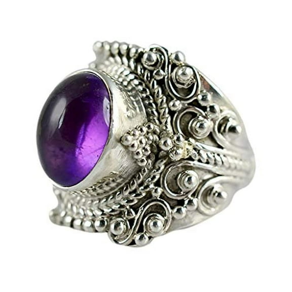 Navya Craft Amethyst Oval 925 Sterling Silver Handmade Women Statement Ring Purple Gemstone Ring Size 7.5