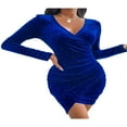 thumbnail image 3 of Femmes V-Cou Paillettes Wrap Robe Manches Longues Élégant Bodycon Parti Robe de Cocktail, 3 of 7