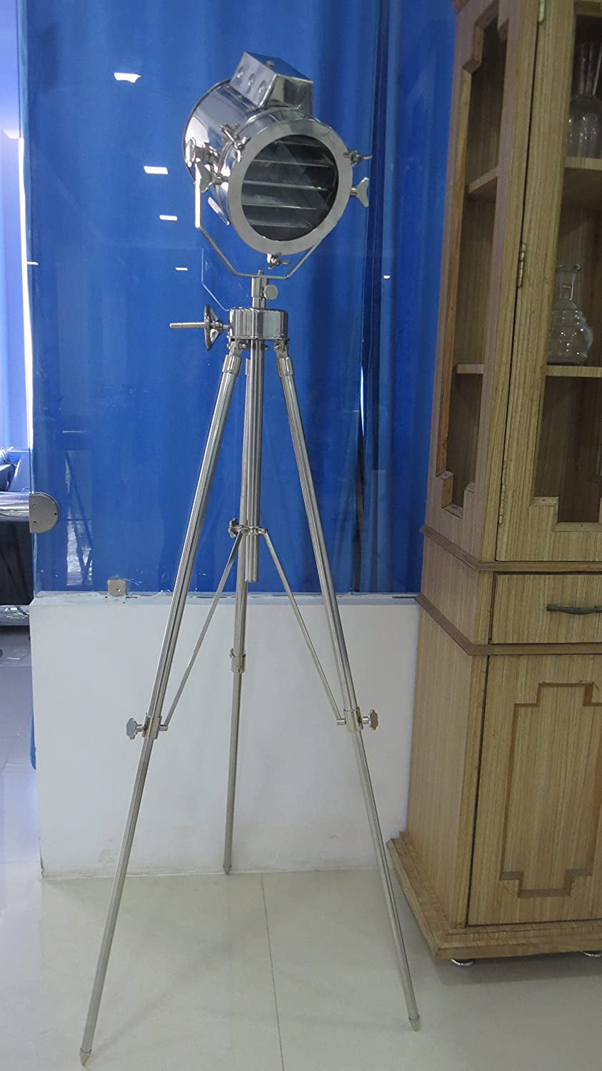 Nautical Designer Chrome Spotlight Tripod Floor lamp by Nauticalmart
