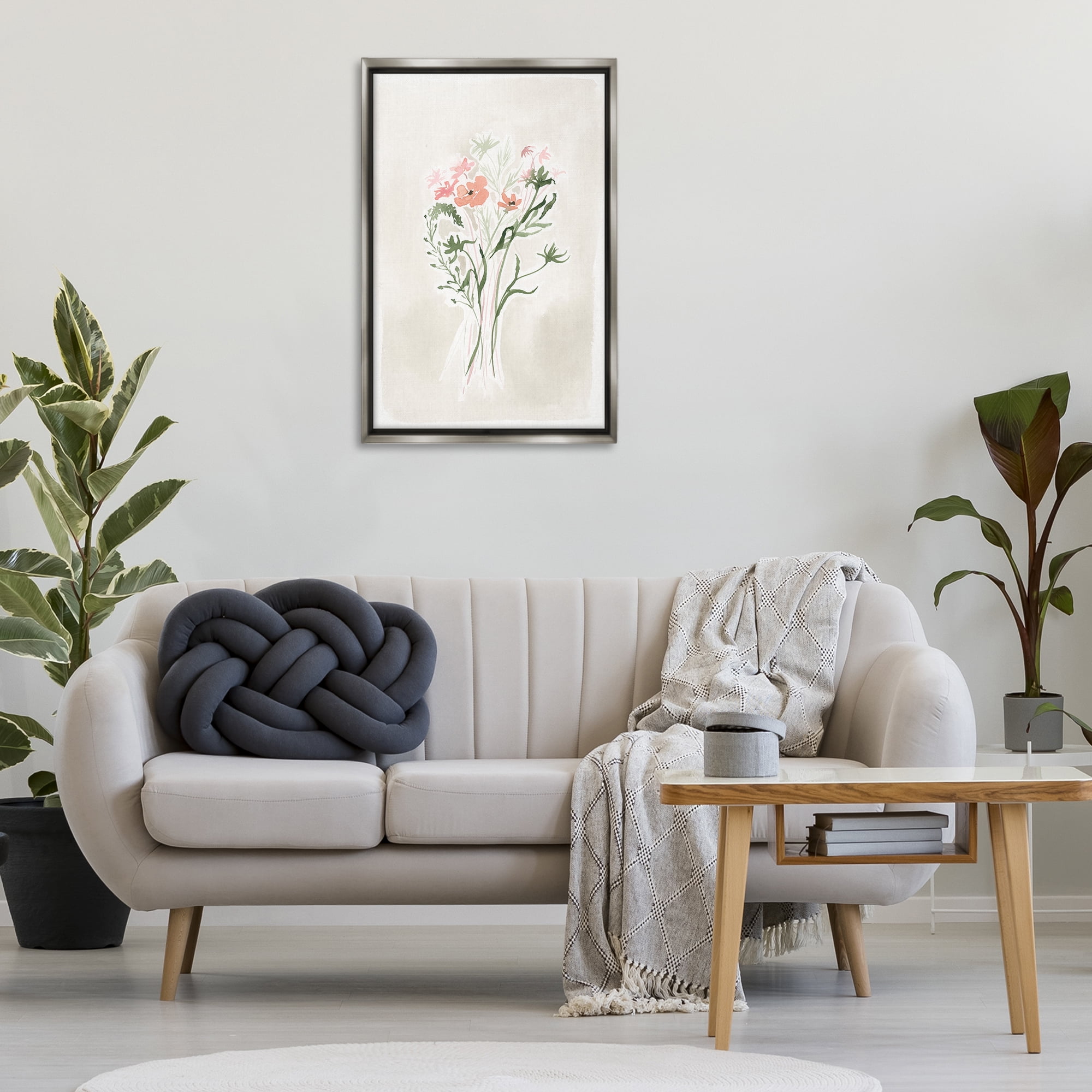 Stupell Industries Subtle Pastel Blooms Botanical & Floral Painting Gray Floater Framed Art Print Wall Art, 21 x 31