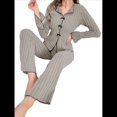 thumbnail image 2 of Conjunto de Pijama y Pantalón de Punto Acanalado Informal de Dos Piezas para Mujer, de Otoño, Súper Suave. Gris L, 2 of 8