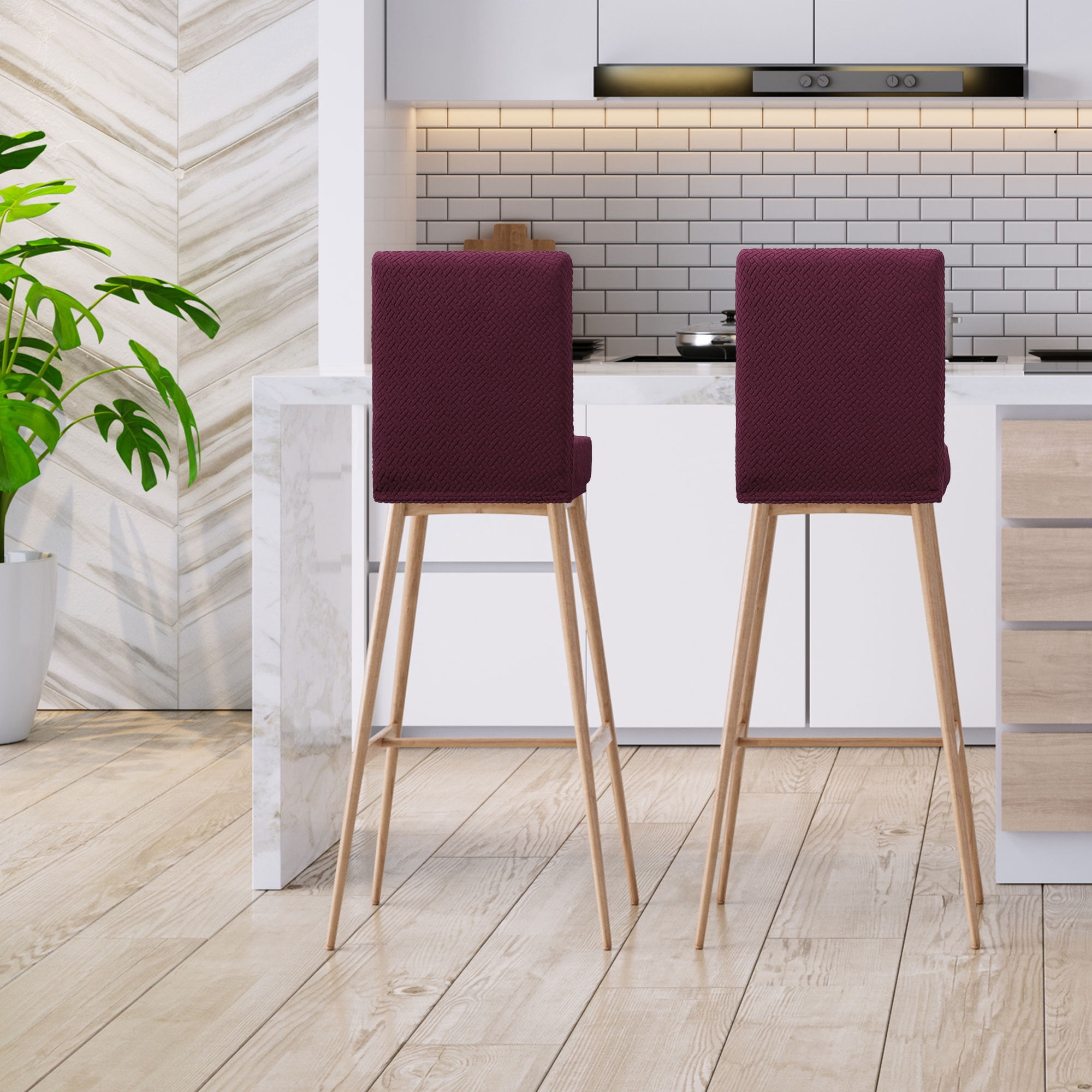Unique Bargains Bar Stool Covers for Bar Counter Short Back Chair Slipcovers Burgundy 2 Pcs