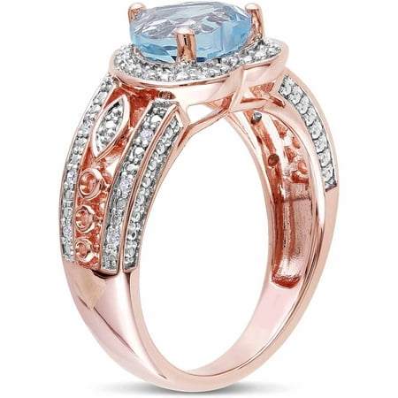 2 Carat T.G.W. Sky Blue Topaz and Diamond-Accent Pink Rhodium-Plated Sterling Silver Heart Ring